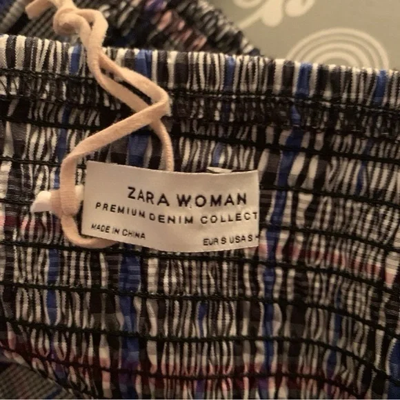 Zara Plaid Off-Shoulder Puff Sleeve Crop Top - Picture 6 of 8